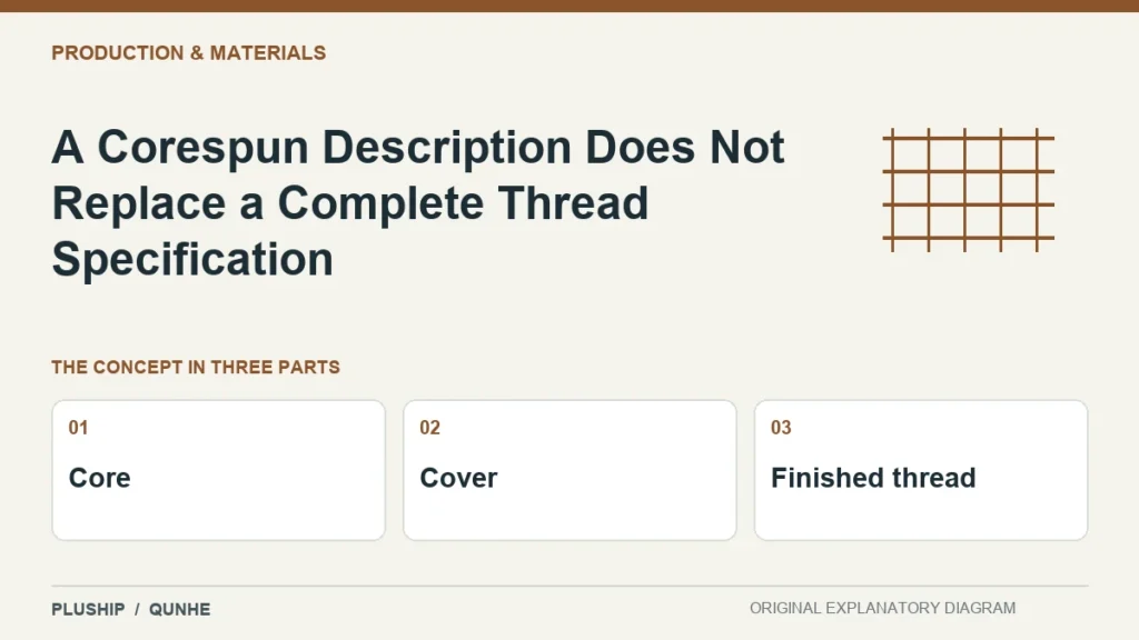 A Corespun Description Does Not Replace a Complete Thread Specification — concept overview: Core, Cover, Finished thread.