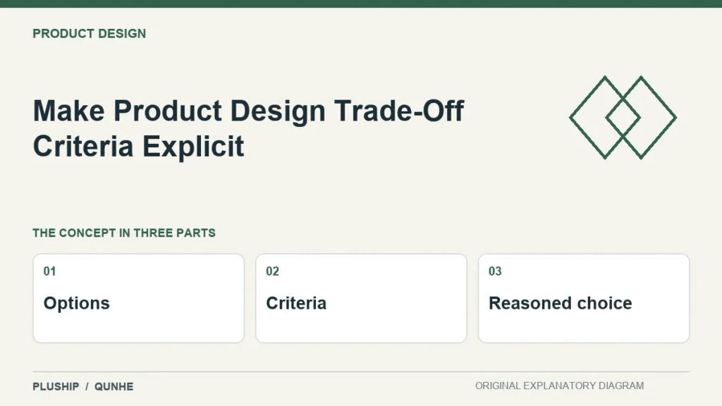 Make Product Design Trade-Off Criteria Explicit — concept overview: Options, Criteria, Reasoned choice.