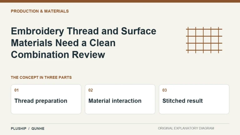 Embroidery Thread and Surface Materials Need a Clean Combination Review — concept overview: Thread preparation, Material interaction, Stitched result.