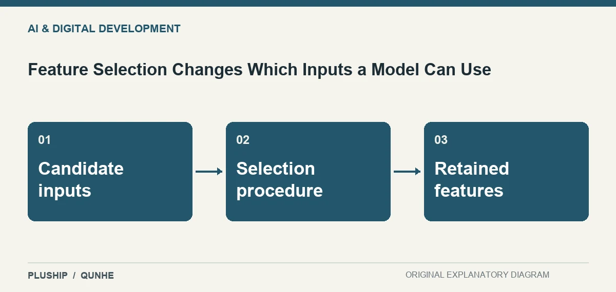 Topic map for Feature Selection Changes Which Inputs a Model Can Use: Candidate inputs; Selection procedure; Retained features.