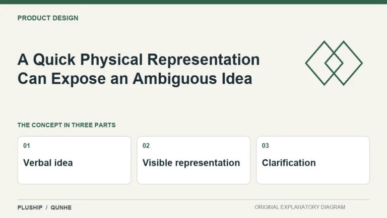 A Quick Physical Representation Can Expose an Ambiguous Idea — concept overview: Verbal idea, Visible representation, Clarification.