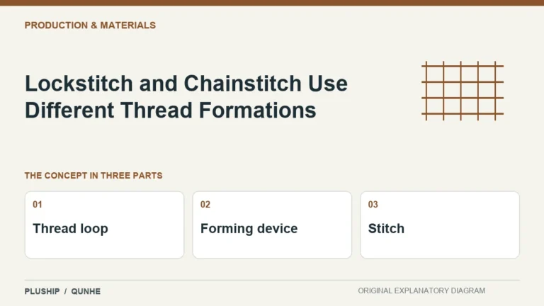Lockstitch and Chainstitch Use Different Thread Formations — concept overview: Thread loop, Forming device, Stitch.