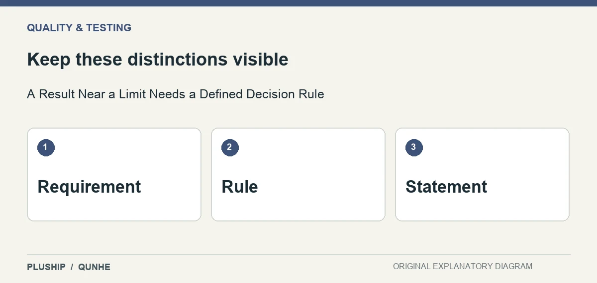 Review distinctions for A Result Near a Limit Needs a Defined Decision Rule: Requirement; Rule; Statement.