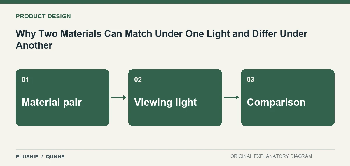 Topic map for Why Two Materials Can Match Under One Light and Differ Under Another: Material pair; Viewing light; Comparison.