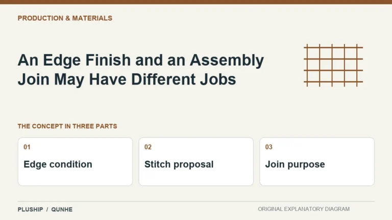 An Edge Finish and an Assembly Join May Have Different Jobs — concept overview: Edge condition, Stitch proposal, Join purpose.
