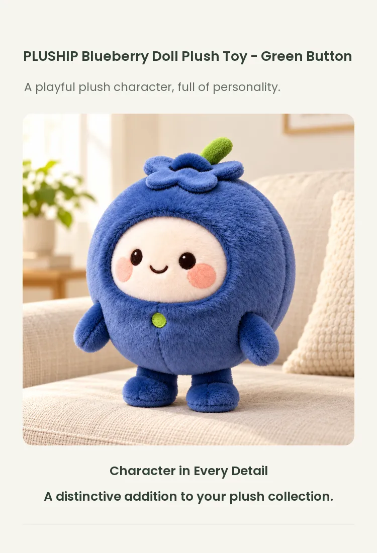 PLUSHIP Blueberry Doll Plush Toy – Green Button - detail 1
