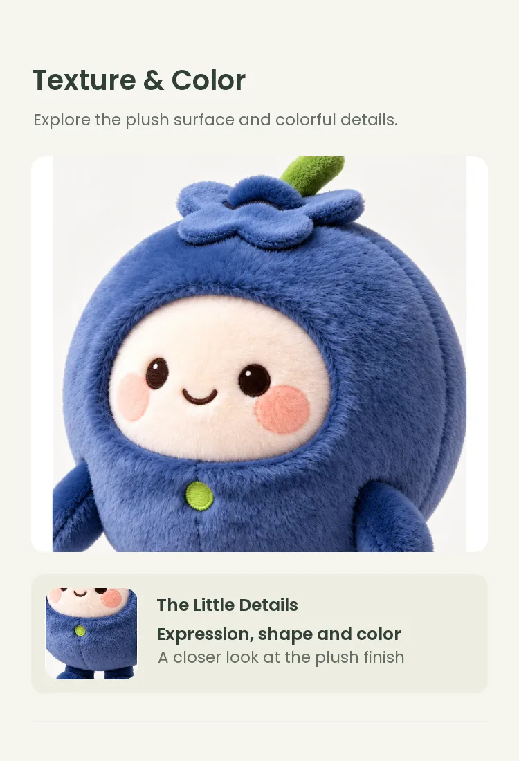 PLUSHIP Blueberry Doll Plush Toy – Green Button - detail 3