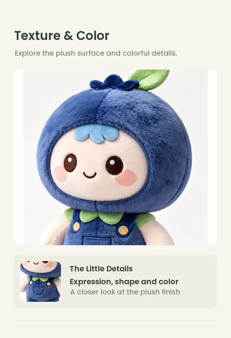 PLUSHIP Blueberry Doll Plush Toy – Overalls - detail 3