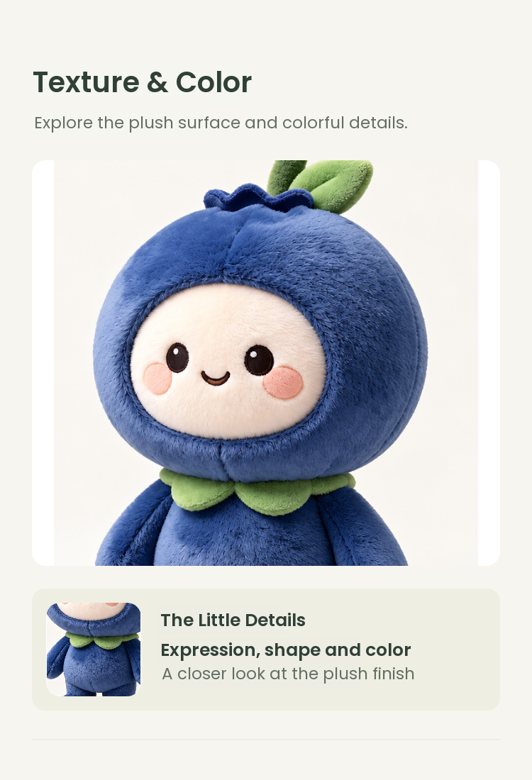 PLUSHIP Blueberry Doll Plush Toy – Pointed Leaves - detail 03