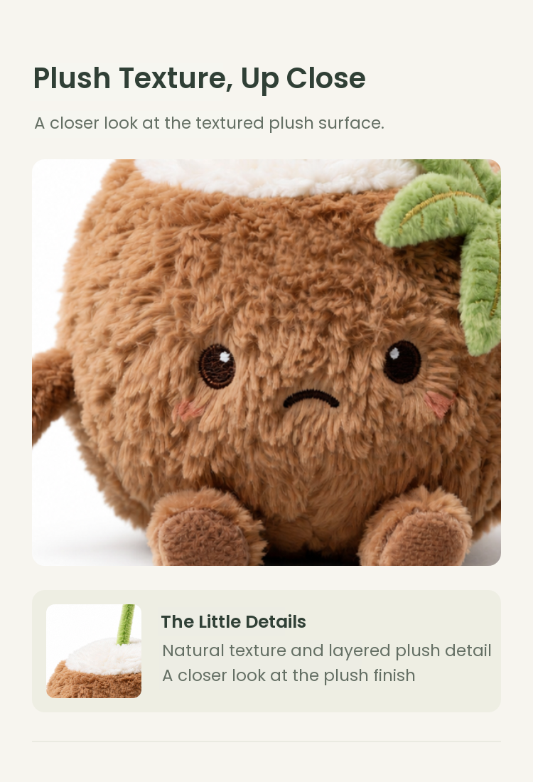 PLUSHIP Brown Coconut Plush Toy – Straw - detail 02
