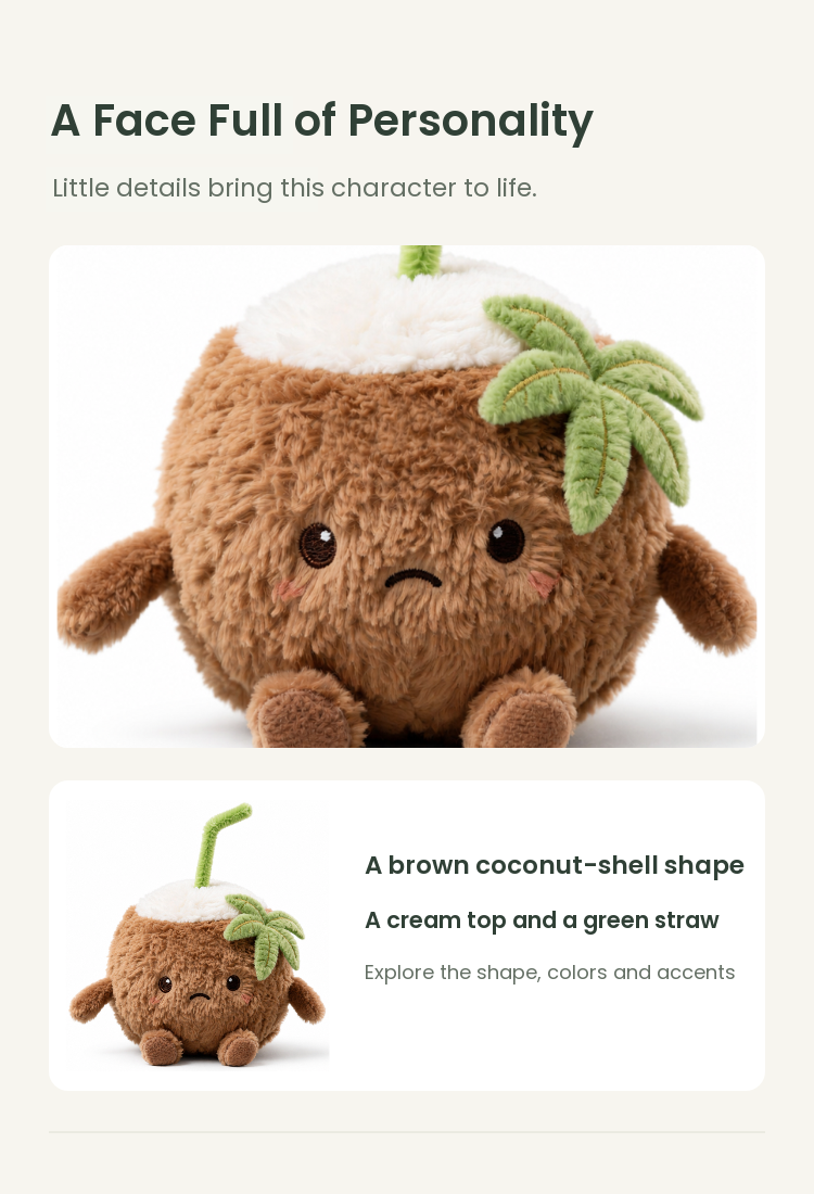 PLUSHIP Brown Coconut Plush Toy – Straw - detail 03