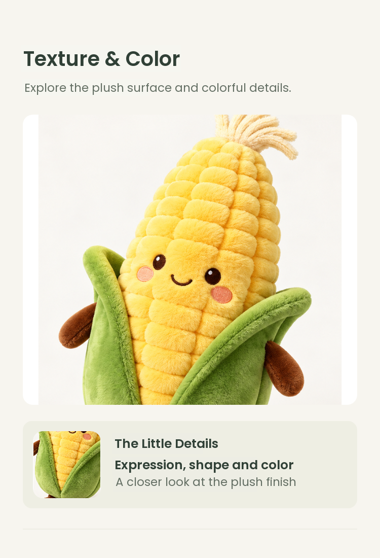 PLUSHIP Corn Plush Toy – Open Leaves - detail 03