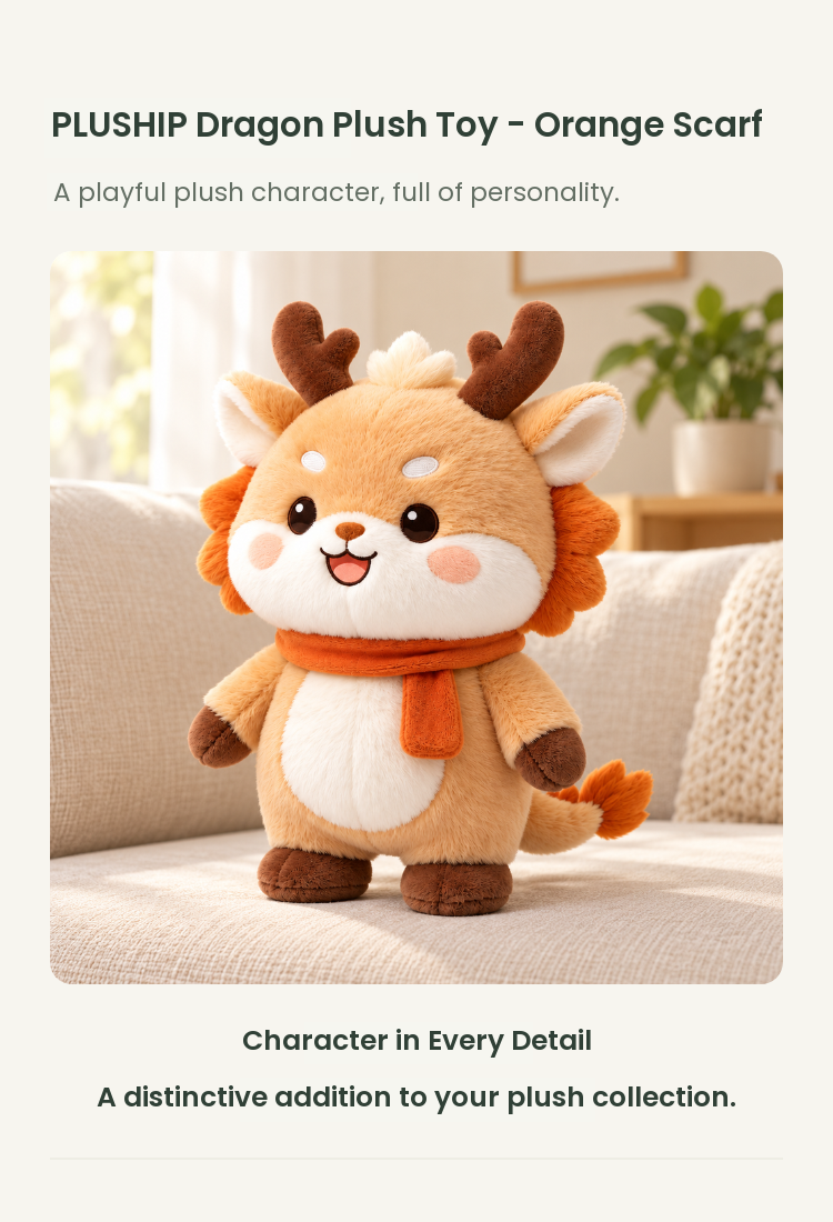 PLUSHIP Dragon Plush Toy – Orange Scarf - detail 01