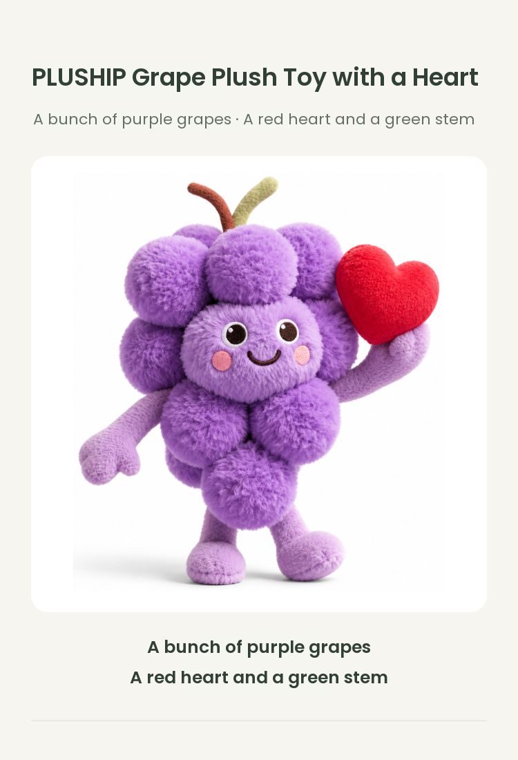 PLUSHIP Grape Plush Toy with a Heart - detail 01