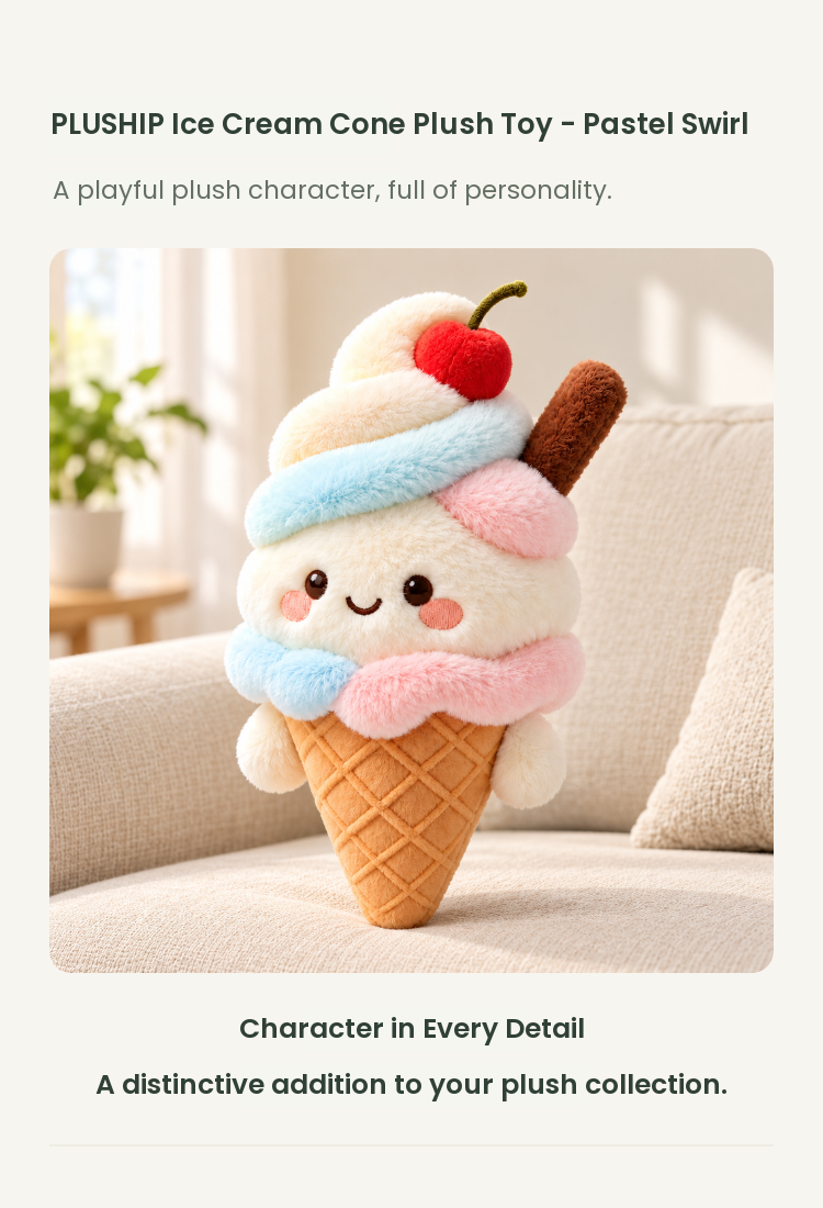 PLUSHIP Ice Cream Cone Plush Toy – Pastel Swirl - detail 01