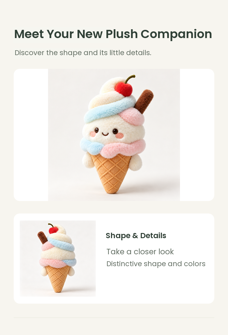 PLUSHIP Ice Cream Cone Plush Toy – Pastel Swirl - detail 02