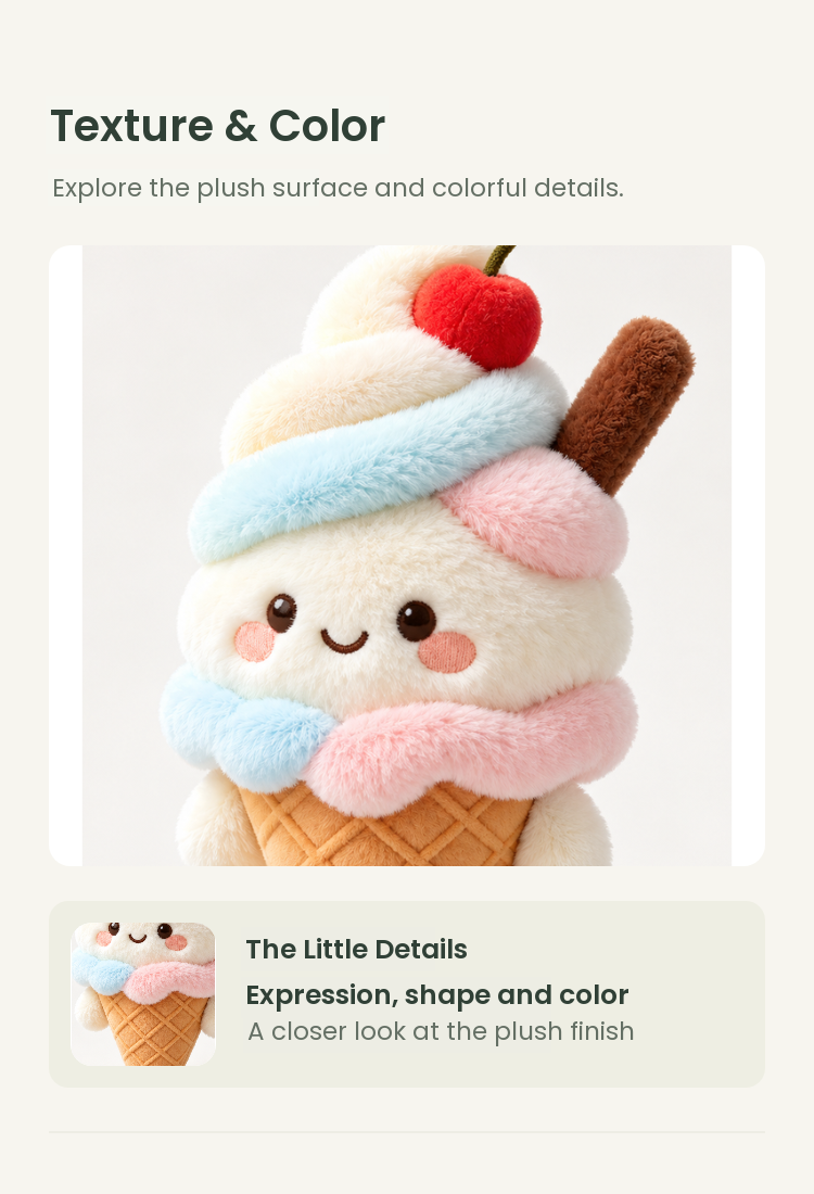 PLUSHIP Ice Cream Cone Plush Toy – Pastel Swirl - detail 03