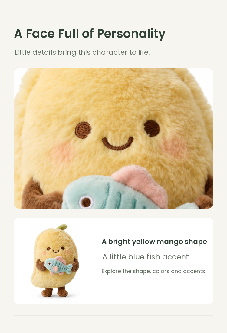 PLUSHIP Mango Plush Toy with a Fish - detail 03