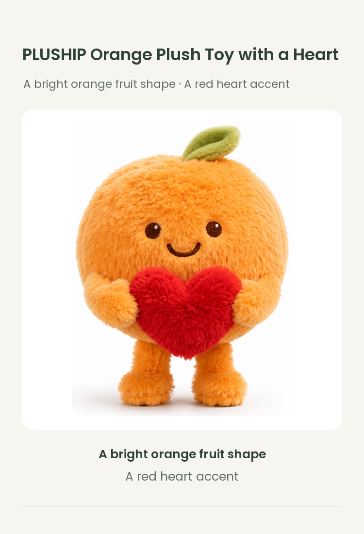 PLUSHIP Orange Plush Toy with a Heart - detail 01