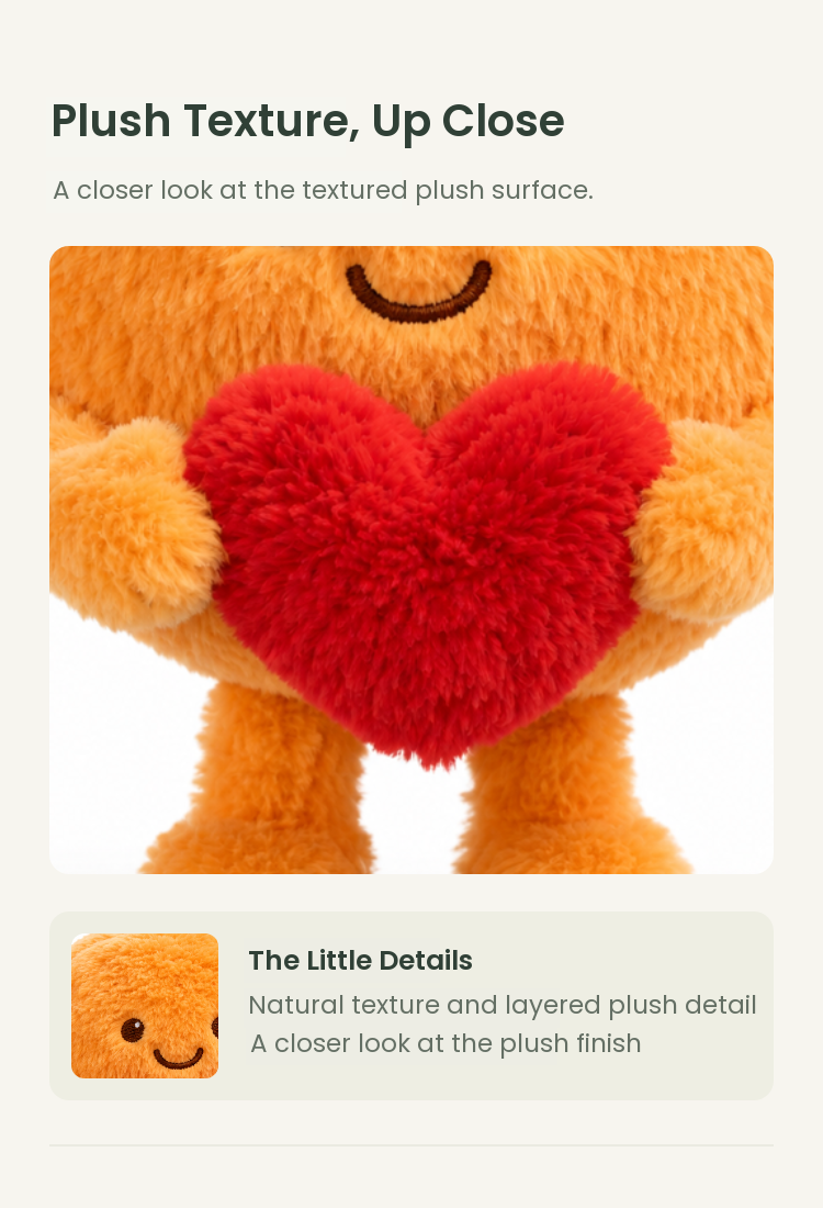 PLUSHIP Orange Plush Toy with a Heart - detail 02