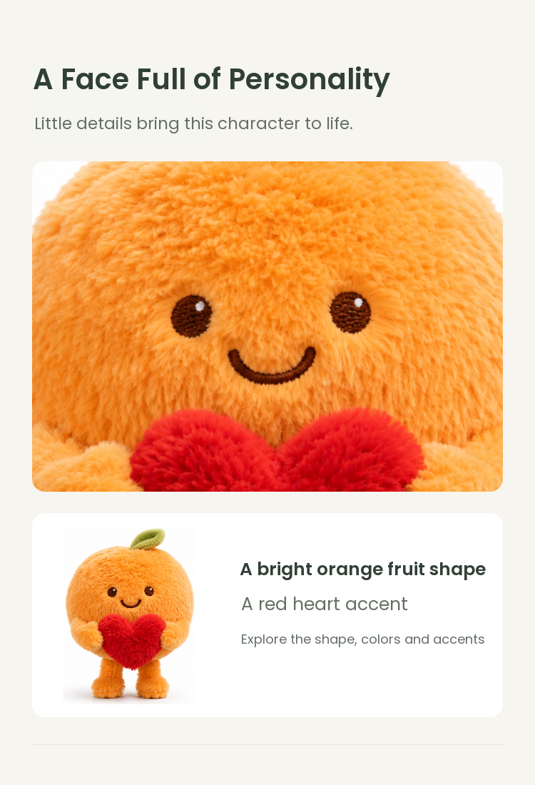 PLUSHIP Orange Plush Toy with a Heart - detail 03