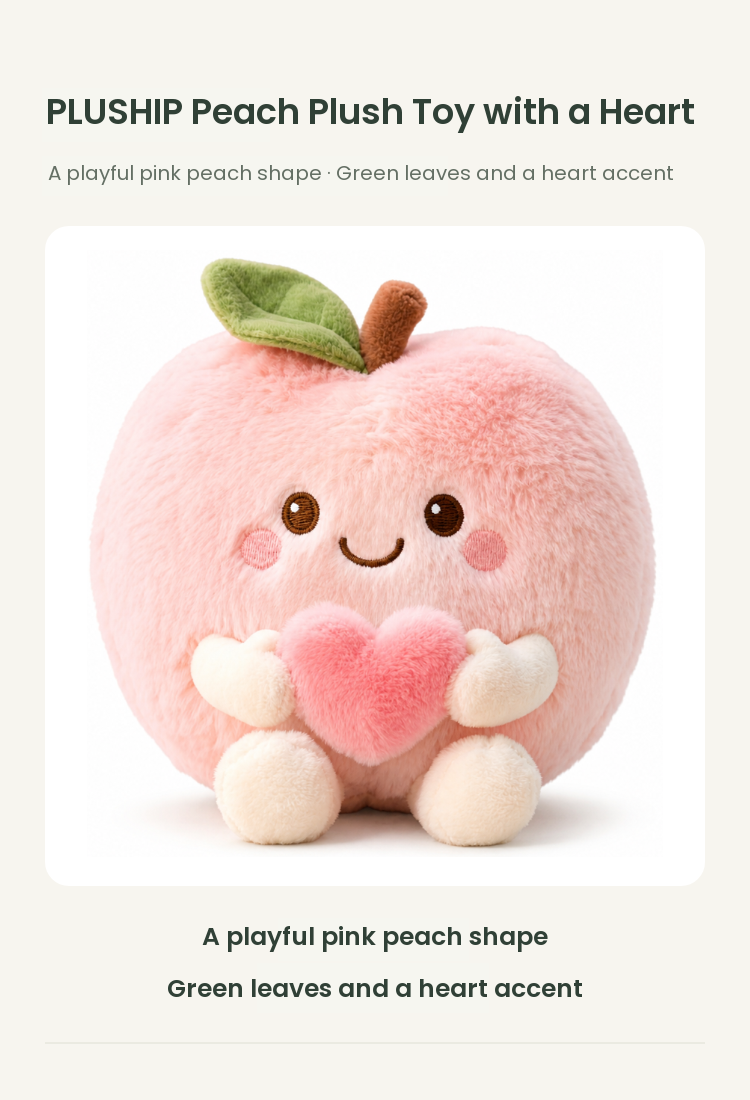 PLUSHIP Peach Plush Toy with a Heart - detail 01