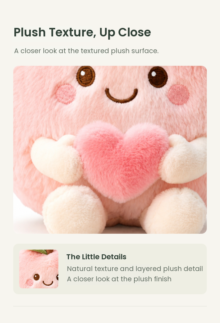 PLUSHIP Peach Plush Toy with a Heart - detail 02