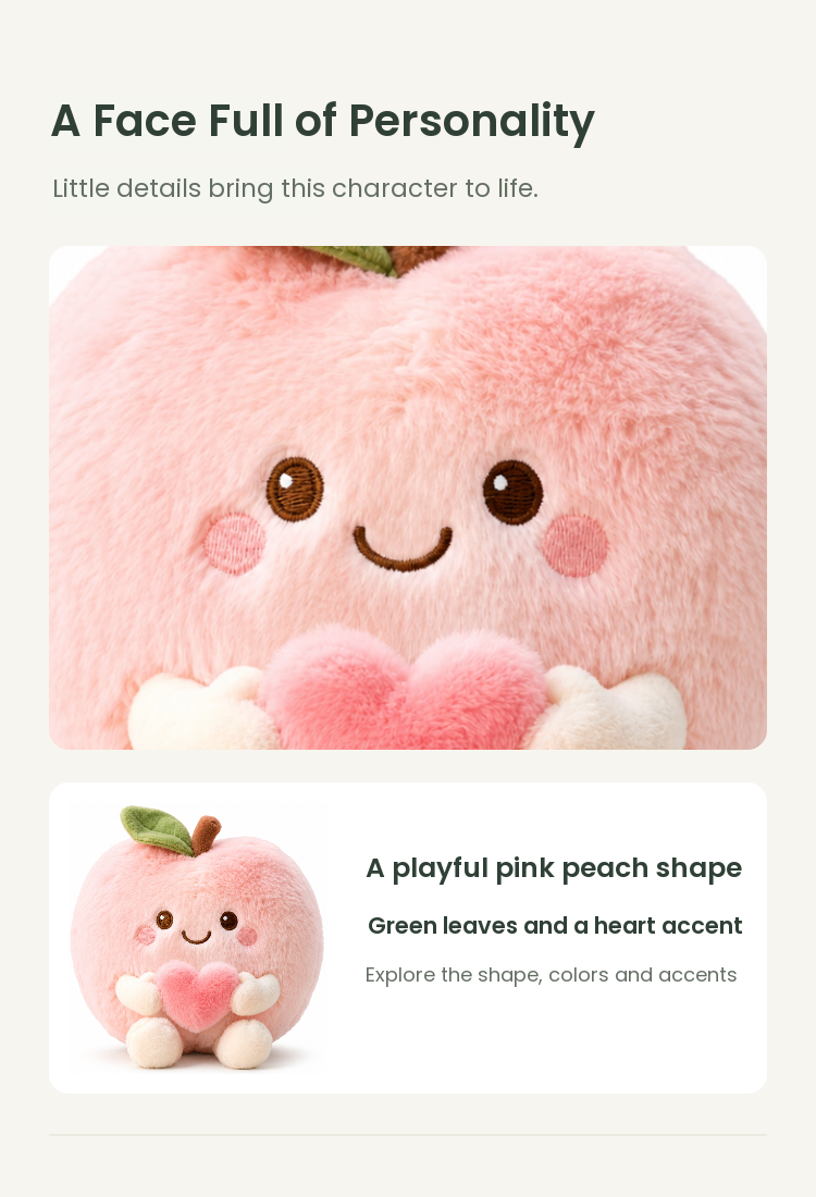 PLUSHIP Peach Plush Toy with a Heart - detail 03