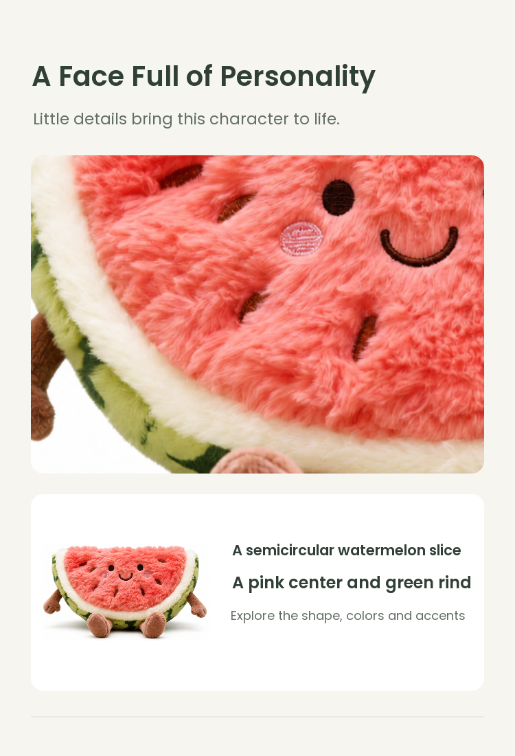 PLUSHIP Smiling Watermelon Slice Plush Toy - detail 03
