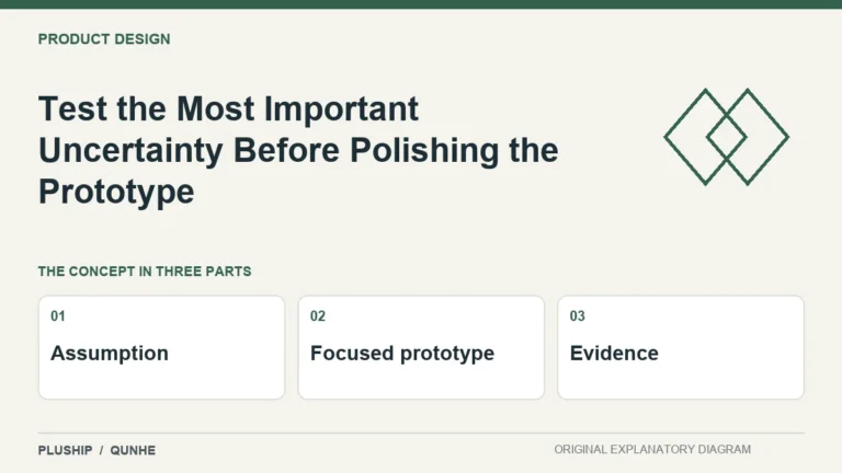Test the Most Important Uncertainty Before Polishing the Prototype — concept overview: Assumption, Focused prototype, Evidence.