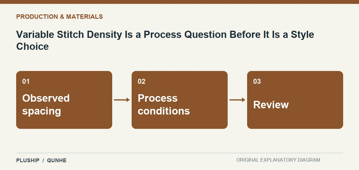 Topic map for Variable Stitch Density Is a Process Question Before It Is a Style Choice: Observed spacing; Process conditions; Review.
