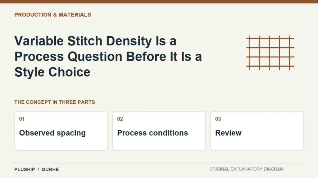 Variable Stitch Density Is a Process Question Before It Is a Style Choice — concept overview: Observed spacing, Process conditions, Review.