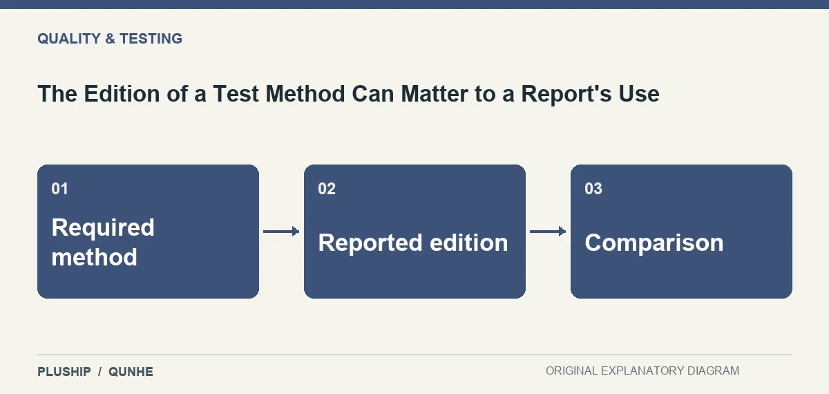 Topic map for The Edition of a Test Method Can Matter to a Report's Use: Required method; Reported edition; Comparison.