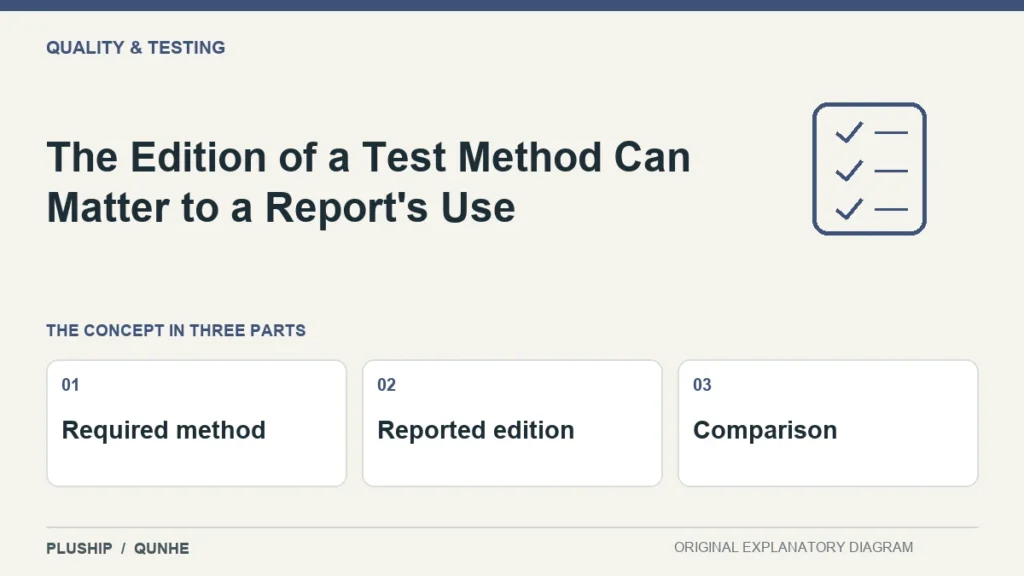 The Edition of a Test Method Can Matter to a Report's Use — concept overview: Required method, Reported edition, Comparison.