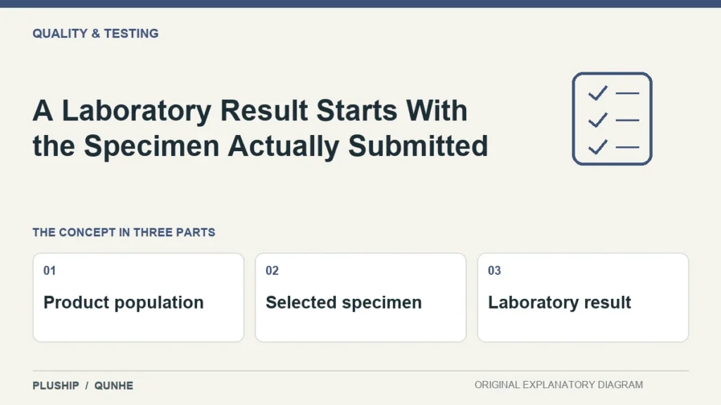 A Laboratory Result Starts With the Specimen Actually Submitted — concept overview: Product population, Selected specimen, Laboratory result.