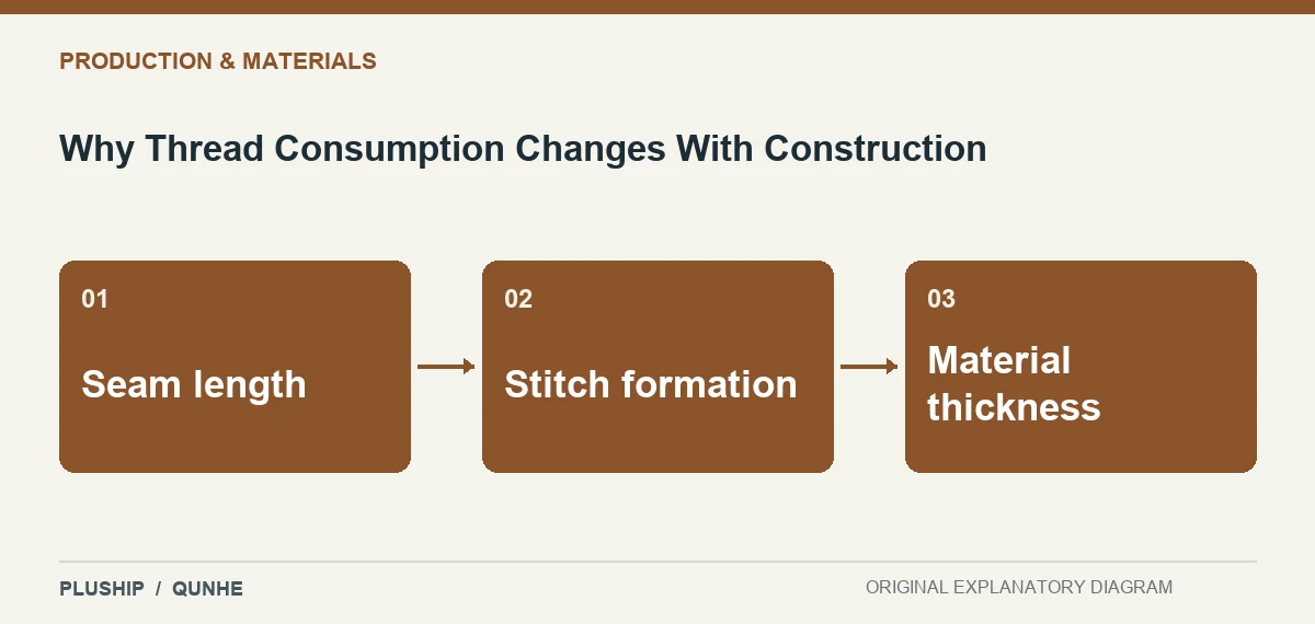 Topic map for Why Thread Consumption Changes With Construction: Seam length; Stitch formation; Material thickness.